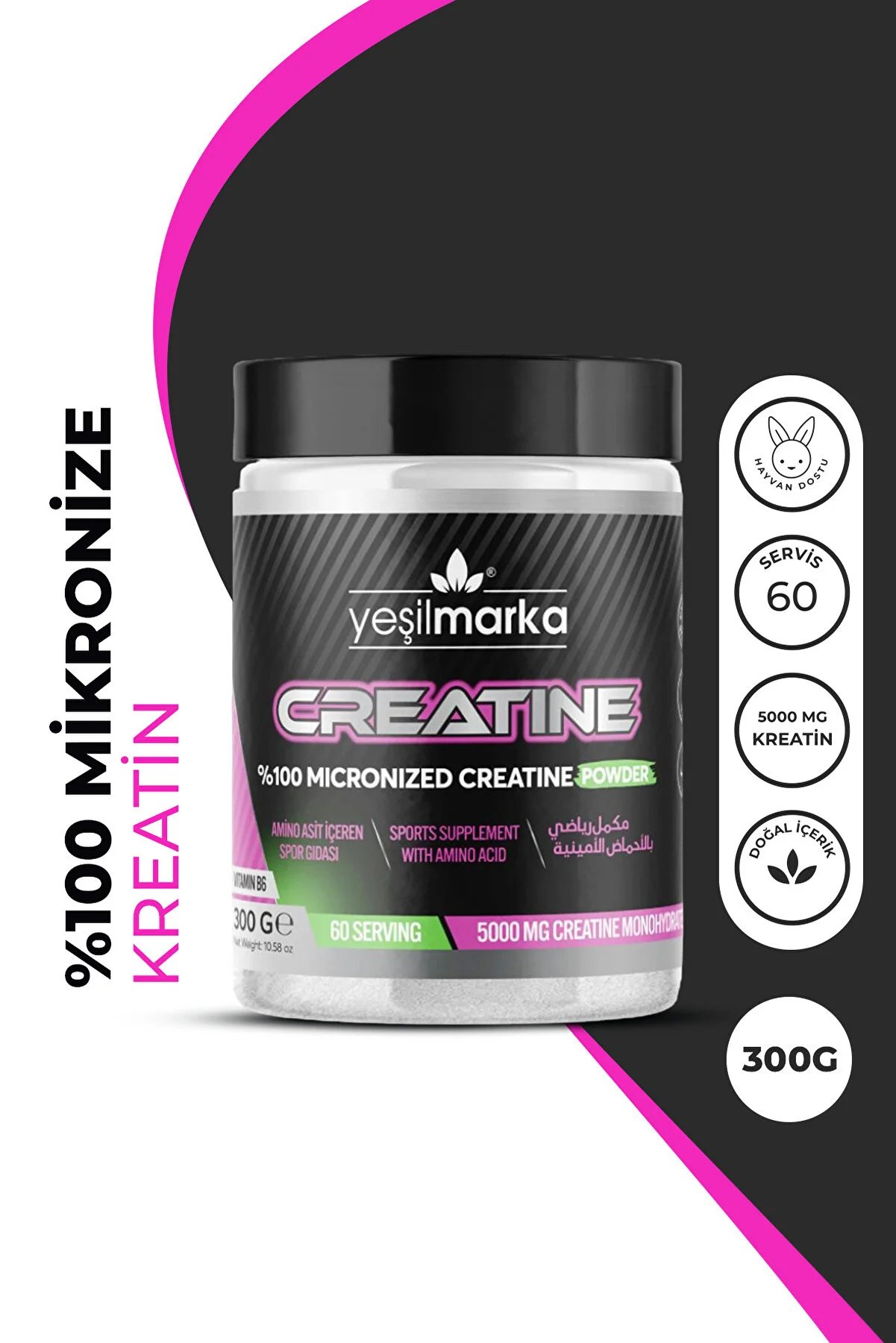 yeşilmarka Vegan Creatine 300 gr %100 Mikronize Kreatin Monohidrat