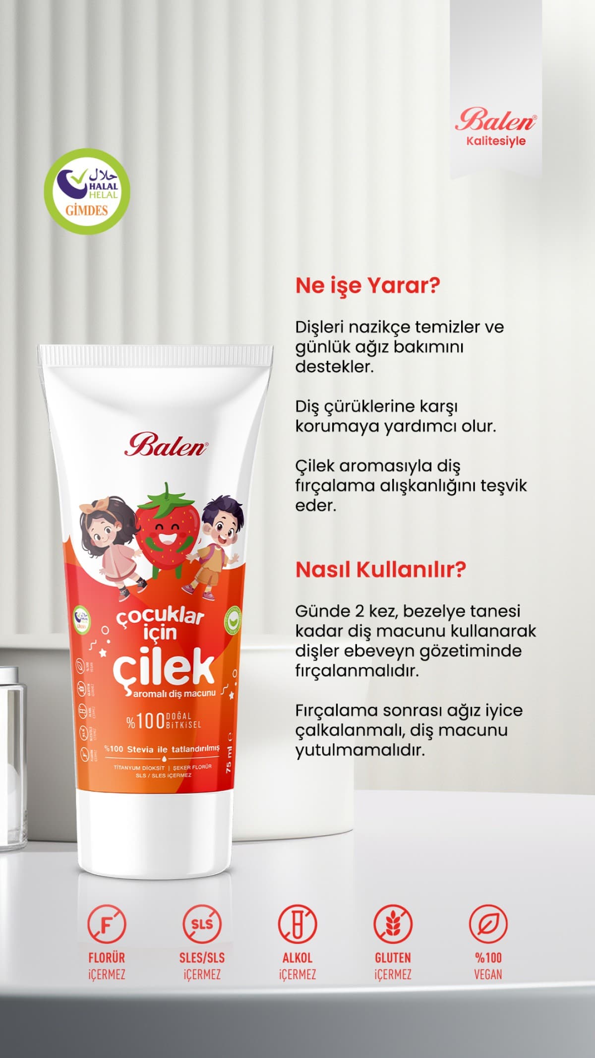Doğal Çocuklar İçin Çilek Özlü Diş Macunu 75 ML