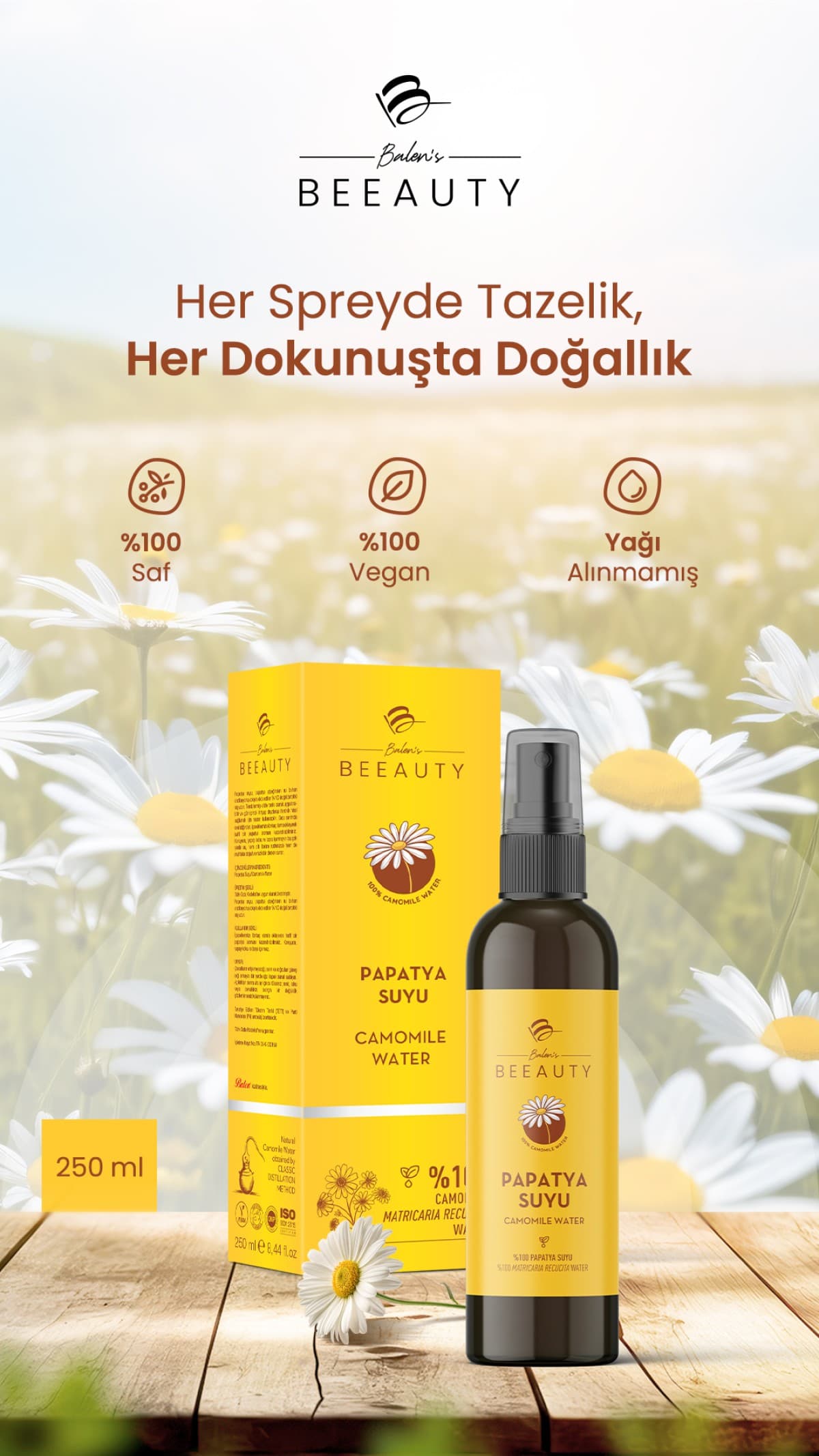 SAF PAPATYA HİDROSOLÜ 250 ML