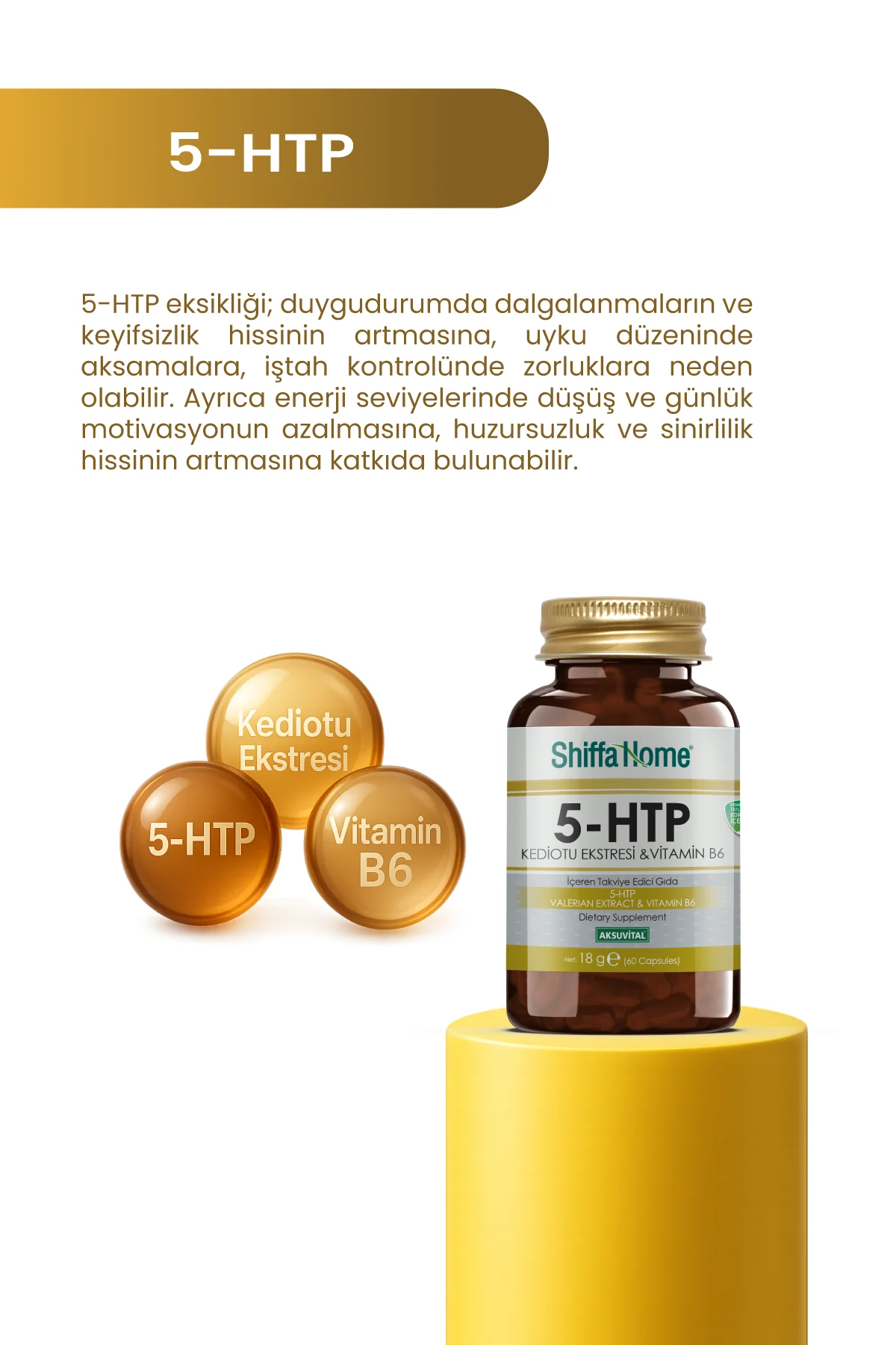 Shiffa Home 5-HTP Kediotu Ekstresi & Vitamin B6 60 Kapsül