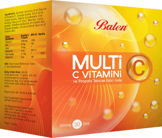 MULTİ C C VİTAMİNİ VE PROPOLİS ŞASE 3000 MG 30